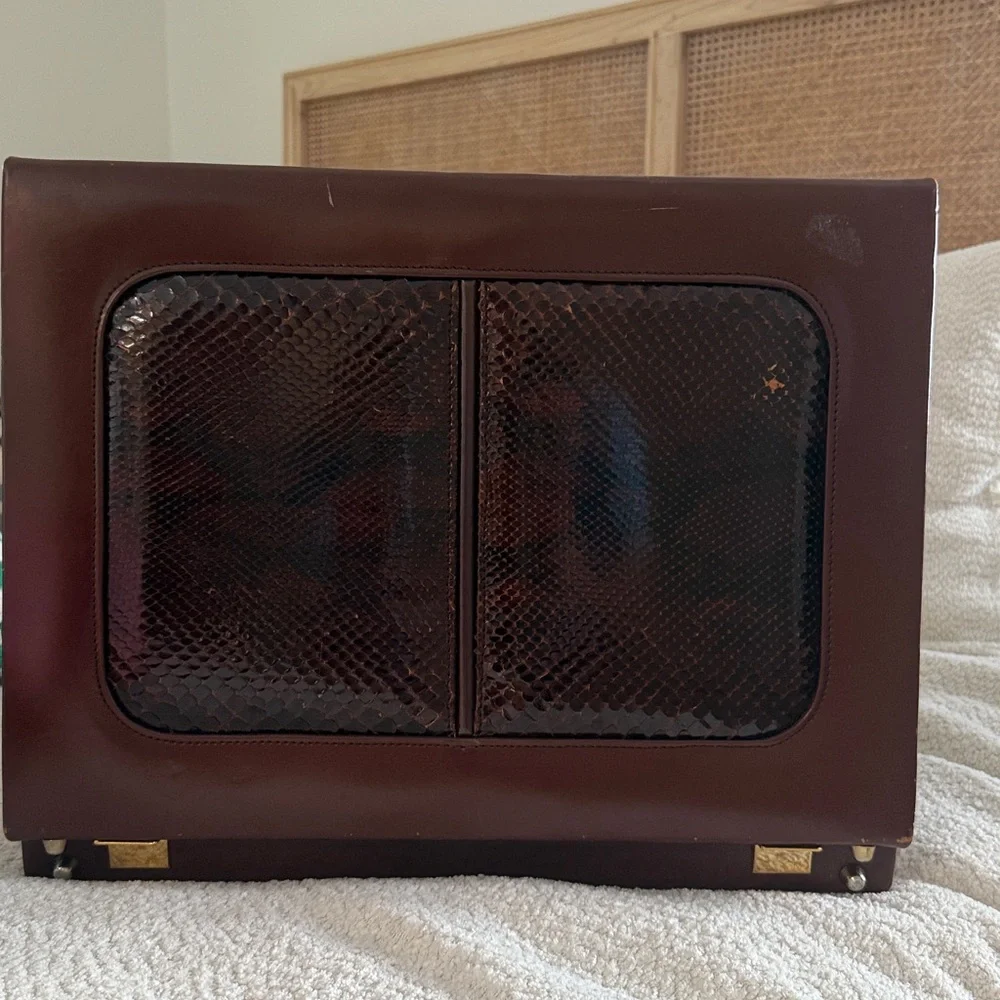 rare vintage mid century leather and snake briefcase.